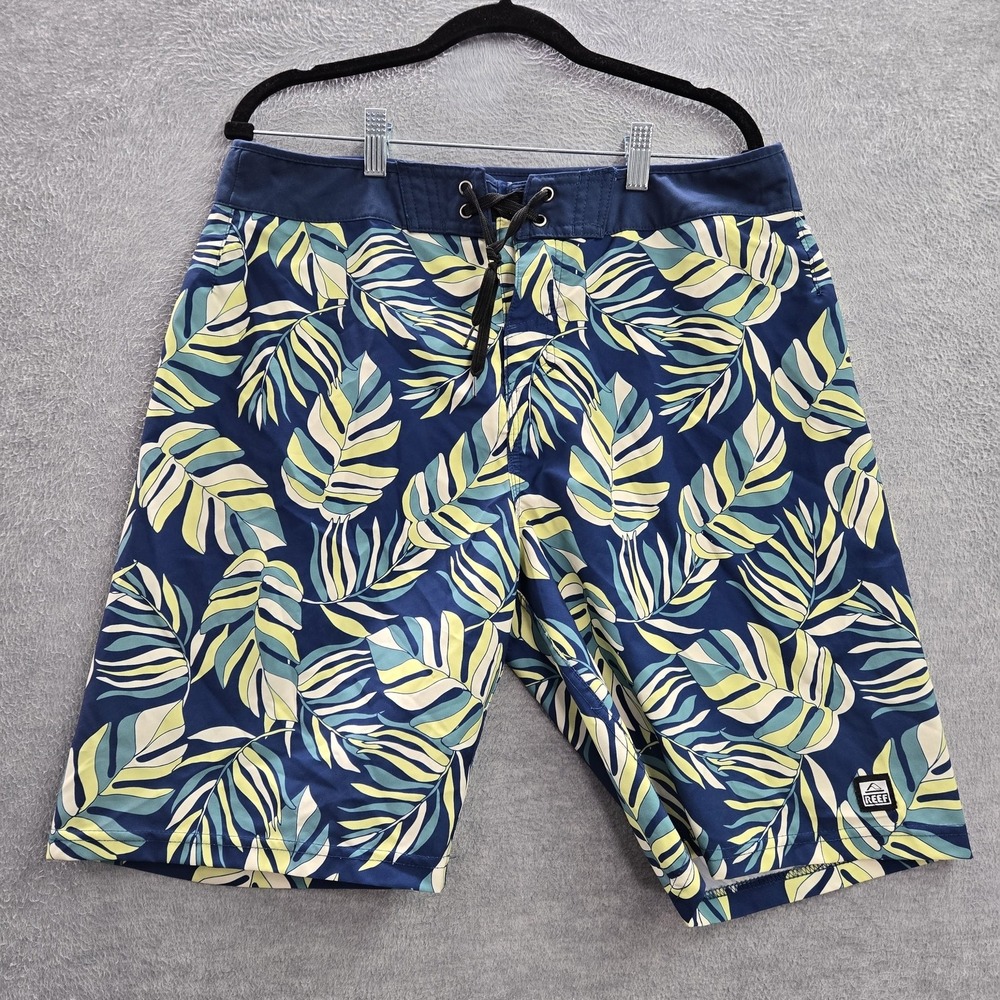 Reef Men Swimwear 34 Blue‎ Board Shorts Floral Swim Trunks Drawstring Logo 9"